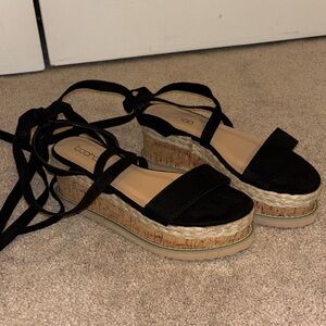 Boohoo Black Platform Wedge Sandals